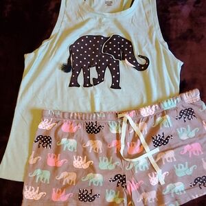 Pj Couture Elephant Print Pajama Set - Mint and Grey